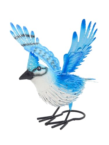 Cruis Cuka 9.5" Blue Jay Garden Decor, Hand-Painted Metal Bird Sculpture, Weatherproof Yard Art for Patio, Farmhouse Spring Gift