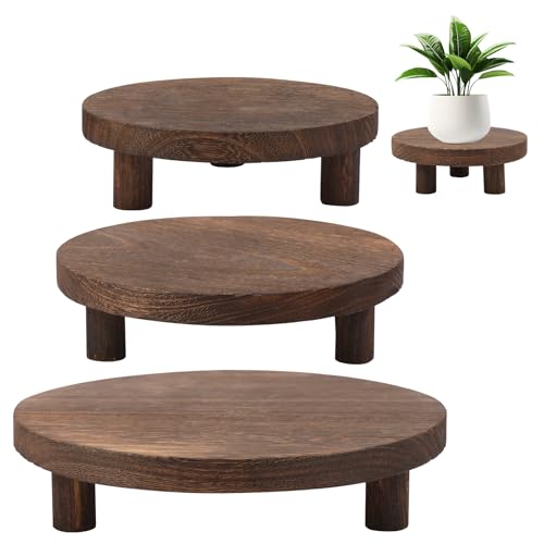 4 Pcs Small Wooden Risers Plants Stand, 5" 6" 7" 8" Pedestal Plant Display Risers Stool for Decor, 4 Tiered Round Flower Pot Pedestal Holder for Desktop Counter Room Indoor Outdoor
