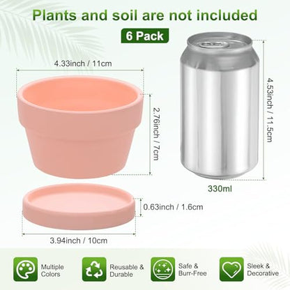 M METERXITY 6-Pack Shallow Terracotta Clay Pots, 4.3" Ceramic Small Plant Pots with Saucer and Drainage Holes for Succulent Plants/DIY Crafts, Terracotta Pottery Planters [Pink] - color: Pink