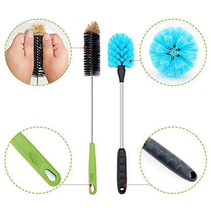 Long Bottle Brush, 17 in Bendable Cleaner Brushes for Cleaning Neck Beer Bottles, Wine, Baby Bottles, Water Bottles, Tumblers, Flask, Bird Feeder, Vase, Pipes and Brewing Supplies Black + Blue/2Pack - color: Black+blue