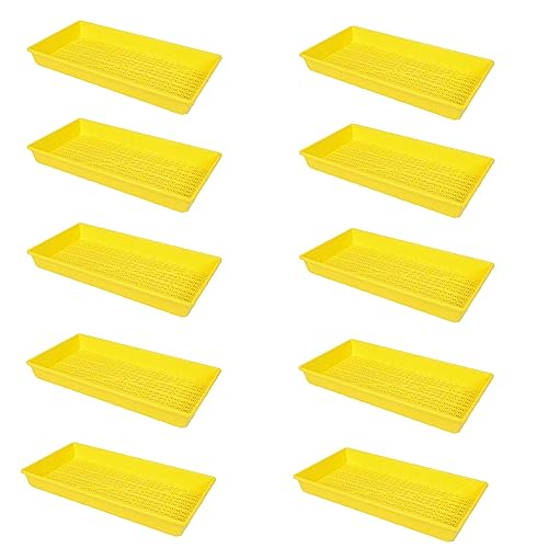SUNPACK 10" x 20" Heavy Duty Mesh Plastic Seed Starting Tray, Yellow, 2.3" (Pack of 10) - Ensures Water Drainage and Aeration, Perfect for Greenhouses or Indoor Gardening - color: Yellow