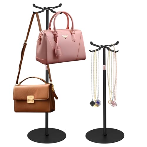Demao Purse Display Stand, 2 Pack Tabletop Handbag Display Stand Stainless Steel, Heavy Duty Adjustable Height Metal Handbag Holder for Home Bedroom Closet Boutique Store Counter Retail(Black)