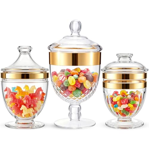 3 Pcs Plastic Apothecary Jars with Lids Decorative Candy - style: Gold Brim