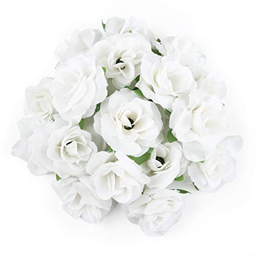 Kesote 50pcs White Roses Artificial Flowers, 1.6" Small Silk Fake Roses - color: White