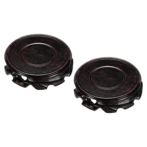 MECCANIXITY Wooden Stand Holders Displays Base 90mm Diameter Red Brown for Vase Bonsai Stone Pack of 2