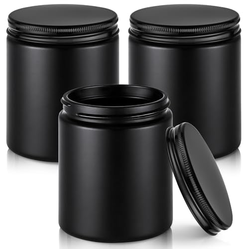 8 oz Glass Jars with Metal Lids, 3 Pack Small Black Glass Jars with Lids - color: Black-Black Lids