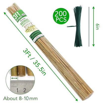SWANGSA 40 Pack Bamboo Stakes for Plant 3 Feet,Bamboo Sticks Plant Support Garden Stakes Poles with 200pcs Twist Ties for Tomatoes, Beans, Flowers, Potted Plants, Indoor and Outdoor Climbing Plants - size: 3 Feet