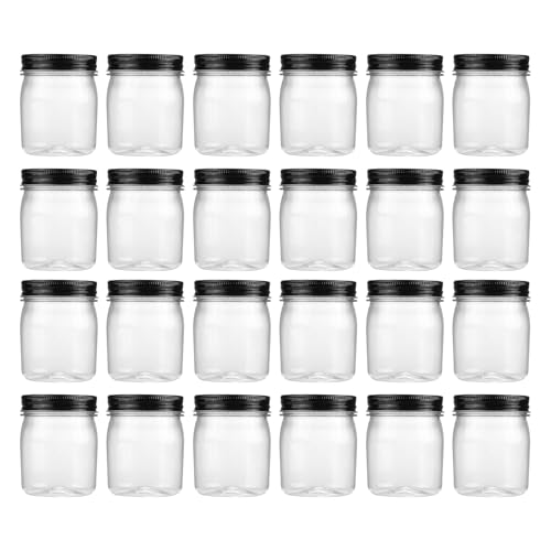 novelinks 8 oz Plastic Mason Jars and Clear Plastic Jars with Lids 8 oz | 24 Pack, Black, Plastic Containers with Lids, Small Mason Jars, Clear Jars Bulk, Spice Jars, Slime Jars, Mini Jars - color: Black, size: 24 Pack 8 Ounce