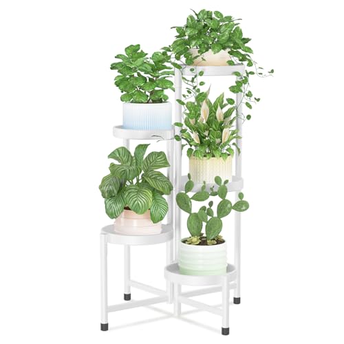 iDavosic.ly Plant Stand Indoor Outdoor, 5 Tier Metal Corner Shelf, White | Tiered Flower Display Holder, Folding Multi Orchid Rack, Easy to Assemble, Space Saving Patio Balcony Porch Garden House - color: Arctic White, size: 5 Tiers