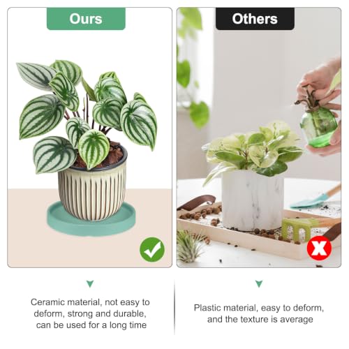 M METERXITY Ceramic Plant Saucer, 6.3 Inch Plant Water Catcher Tray, Plant Pot Saucers for Indoor/Outdoor Plants/Flower Drainage Drip Water Tray [Round Green Blue] - color: Green Blue