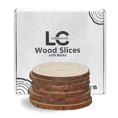 Wood Slices 4 Inch (3.5-4.0") Discs Ornaments for Crafts | 8 Pcs Bulk,no holes unfinished natural wooden rounds,with bark - size: 8 PCS NON-DRILLED