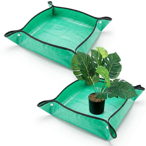 2 Pack Green Repotting Mat for Indoor, Potting Mat Plants Transplanting | 26" X 26" Foldable Potting Tray Waterproof Plant Pottings Mats Portable Gardening Tray for House Succulents Soil Mess Control