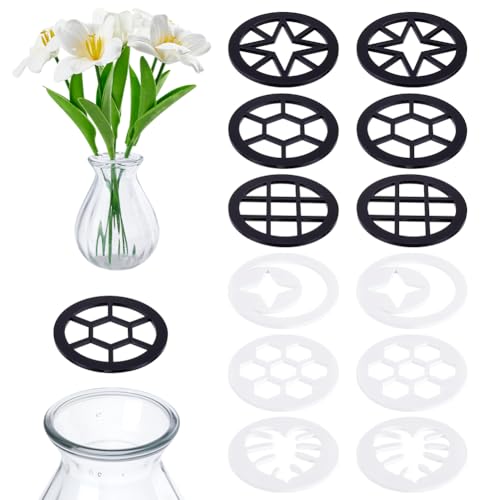 NBEADS 12 Pcs 6 styles Flower Arrangement Holder, Mason Jar Propagation Topper Insert Plant Organizer Lid with Grid Flowers Cutting Lid for Desks and Homes - color: Black&White