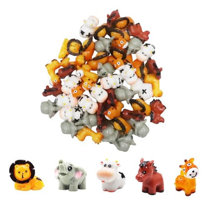 50 Pcs Miniature Resin Animal Figurines Set (1.2") - Elephant, Lion, Giraffe, Horse, Cow for Fairy Garden, Terrarium, DIY Crafts & Miniature World - color: Animal