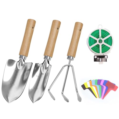 LeMotech Garden Tool Set, 3Pcs Stainless Steel Heavy Duty Gardening Kit Including Trowel Transplanter Cultivator Gardening Hand Tools with Handle, Planting Tool for Women Men - style: 3PC(Trowel&Transplanter&Cultivator)