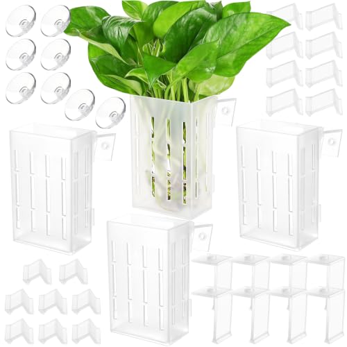 Borlech Upgraded Large Aquarium Plant Holder with Hooks and Suction Cups for Fish Tank Aquaponic Plant Cultivation and Aquascape Decorations (Semitransparent) - color: Semitransparent-4 Pack