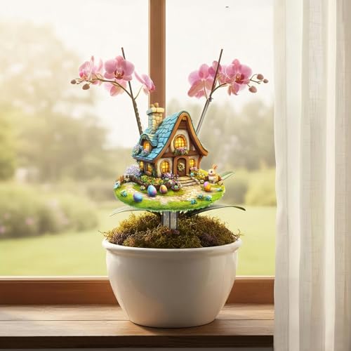 House Garden Stakes Decor Yard Acrylic - 2D Spring Garden Acrylic Sign Decoration, Yard Art, Gift for Nature Lovers, for Indoor & Outdoor Flower Pots, Yard, Mini Gardens & Lawn (5.9”x5.9”) Y23
