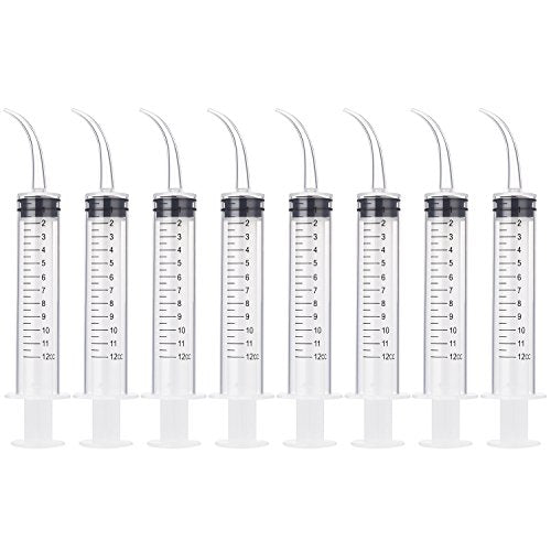 TecUnite 8 Pcs Syringe Dental Irrigation Syringe with Curved Tip | 12cc Disposable Wisdom Teeth Cleaning, Tonsil Stone Removal, Oral Mouth Liquid Measurement, Clear Graduated Marks - style: With Measurement