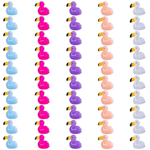 50Pcs Mini Flamingo Figurines, Multi-Color Resin Animal Decor for Fairy Garden, Plant Pot, Cake Topper, DIY Crafts, Pool Party, Home & Micro Landscape Decor - style: 50PCS Flamingos