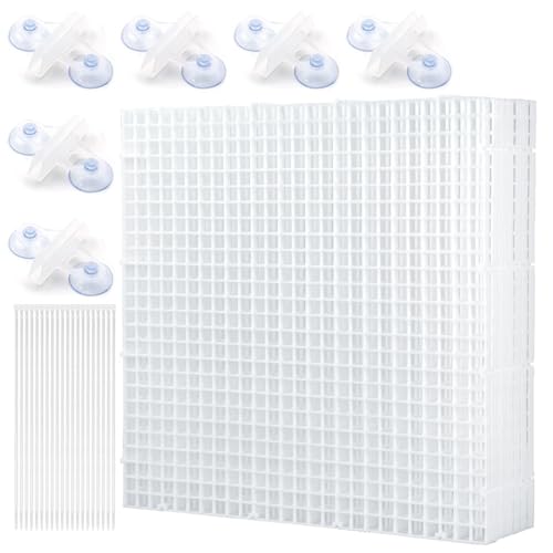 LINLAN Aquarium Fish Tank Dividers Set, 8 Pcs 30X30 cm Aquarium Grid Plastic with 10 Pcs Sucker Clips and 20 Pcs Cable Ties, Egg Crate for Fish Isolation (White) - size: L