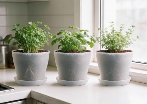 6 Pack 8 Inch Clear Nursery Plant Pots with Large Drainage Holes &Saucer | Plastic Translucent Flower Pots - Durable Outdoor/Indoor Planters for Succulents, Herbs, Cacti, Houseplants, Gardening Gifts - color: Translucent