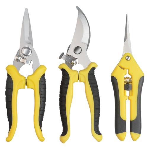 3Pcs Stainless Steel Garden Pruning Shears for Plants (Yellow) | Gardening Clippers Suitable for Tree Pole, Vegetable Trimming, Flower Arrangement and Yard Landscaping - color: Yellow