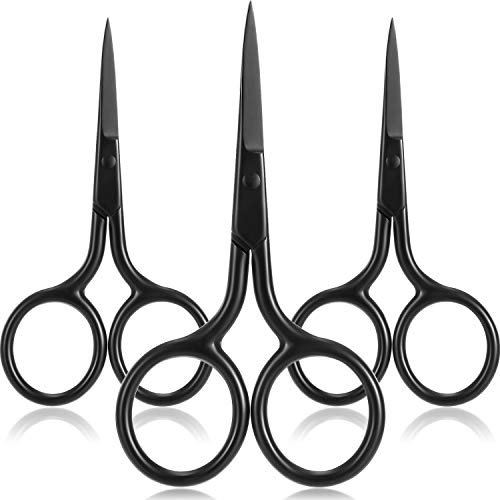Mudder 3 Pack Small Eyebrow Nose Scissor Stainless Steel Scissor, Black | Pointed Shears Grooming Scissors for Men Wowen Mustache Beard Eyebrow Nose Hair Trimming, Mini Beauty Stainless Steel Tools - color: Black