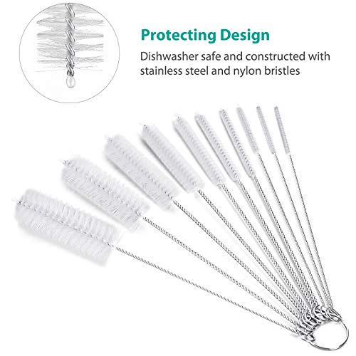 CiaraQ Bottle Cleaning Brushes, 8 Inch Nylon Tube Brush Set, Cleaner for Narrow Neck Bottles Cups with Hook, Set of 10pcs. (Pack of 2) - color: White, size: 8.0 Inch (10pcs) (Pack of 2)