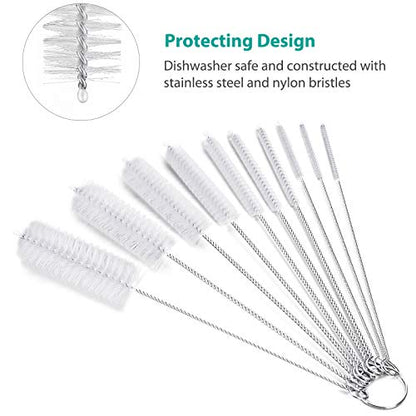 CiaraQ Bottle Cleaning Brushes, 8 Inch Nylon Tube Brush Set, Cleaner for Narrow Neck Bottles Cups with Hook, Set of 10pcs. (Pack of 2) - color: White, size: 8.0 Inch (10pcs) (Pack of 2)