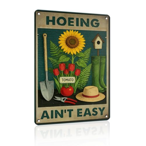 PEACHGARDEN Hoeing Ain't Easy Sign Funny Garden Metal Sign Yard Art Garden Wall Decor Patio Decor for Outdoor Porch Greenhouse Backyard Cabin 8x12 inch - color: Garden Decor 16, size: 20X30cm(12*8in)