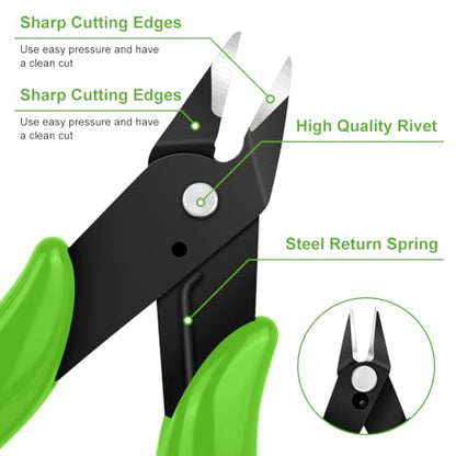 Ainiv Wire Cutters, 2PCS Spring-loaded Side Cutters Flush Cutters, Diagonal Cutters Precision Side Cutters, Diagonal Cutting Pliers in CRV Steel, Heavy Duty Cutting Pliers for Electrical, Homes - color: Green Wire Cutter-2pcs, size: 2pcs