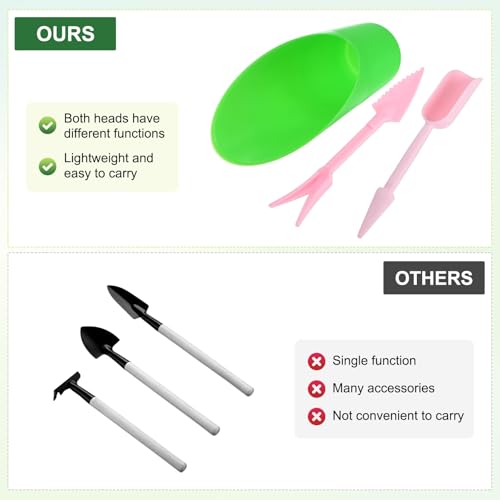 M METERXITY 1-Set Succulent Tools, Plastic 2-in-1 Mini Garden Shovel Hand Succulent Transplanting Tools Garden Shovel Transplant Trowel for Planting/Digging/Aerating/Sowing [Green,Pink] - color: Green,Pink