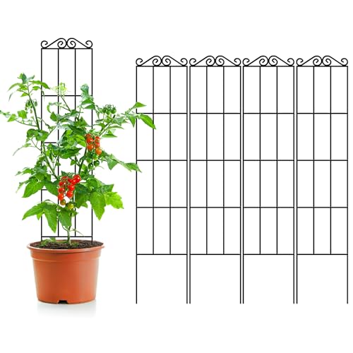 ARIFARO 4Pack 57.5'' Metal Garden Trellis for Climbing Plants Outdoor | Thicken Steel Trellis, For Indoor/Outdoor, Tomato, Cucumber, Rose, Flower, Potted Plants, Houseplants, Climbing Vines, Black - size: 57.5 inches