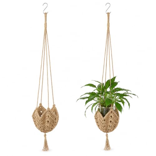 Boho Indoor Plant Hanger Macrame Jute Plant Hanger with S Shaped Hooks