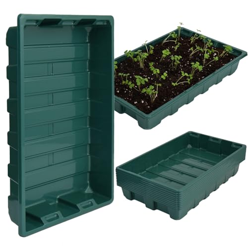 YoleShy 10 Pack Seed Starter Tray Reusable Plastic Plant Seedling Starter Trays Thickened Sturdy Durable for Germination Growing Microgreens Planting Propagation, Without Drain Holes, 14.5"x9", Green