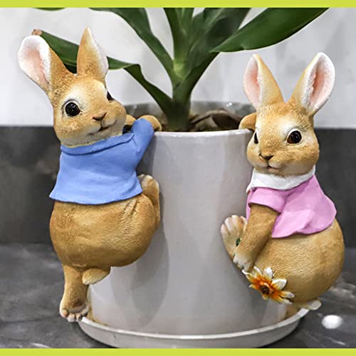Resin Rabbit Garden Statue Flowerpot Landscaping Tree-Hugger Fairy Plant Pot&Vase Hugger Mini Decorative Climber Clingers (Blue) - color: Blue