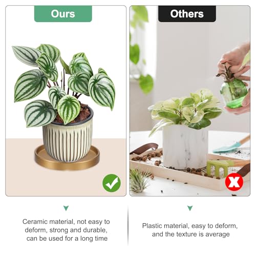 M METERXITY Ceramic Plant Saucer, 6.3 Inch Plant Water Catcher Tray, Plant Pot Saucers for Indoor/Outdoor Plants/Flower Drainage Drip Water Tray [Round Gold] - color: Gold