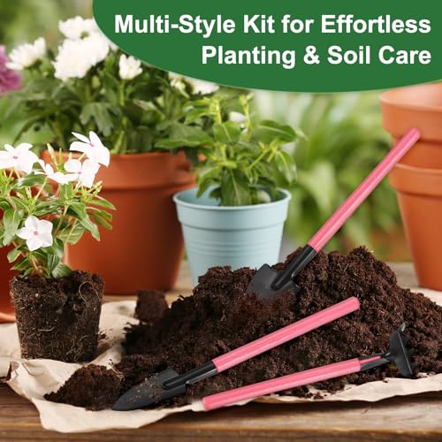 M METERXITY 1-Set Mini Gardening Tools, Stainless Steel Miniature Gardening Rake, Trowel, and Shovel for Seedlings/Bonsai/Succulents/Herbs/Terrariums and Planting, Mini Shovel [Pink] - color: Pink