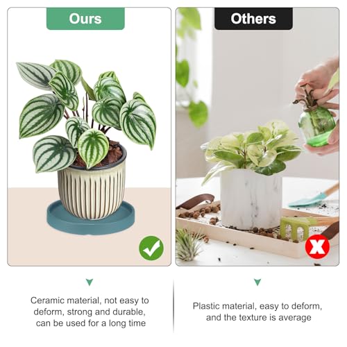 M METERXITY Ceramic Plant Saucer, 6.3 Inch Plant Water Catcher Tray, Plant Pot Saucers for Indoor/Outdoor Plants/Flower Drainage Drip Water Tray [Round Black Green] - color: Black Green