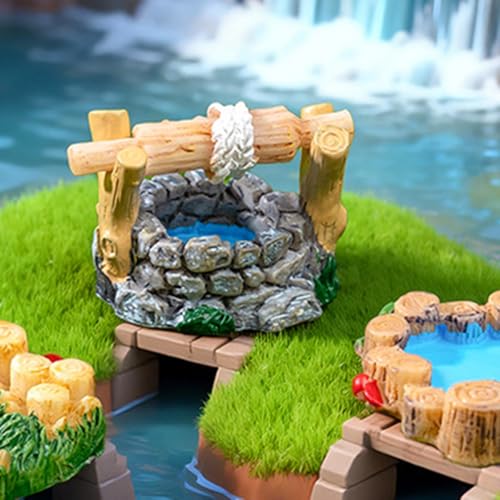 1Pc Miniature Garden Accessories, Resin Garden Ornaments Retro Stone Well, Small Landscape Sculpture for Outdoor Yard (Multicolor) - color: Multicolor