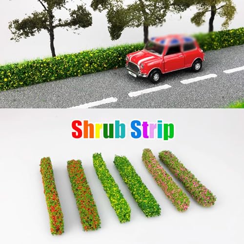Miniature Long Shrub Strips HO/OO Scale Static Shrub Vegetation Groups Bush Model Groups Bush Static Scenery Model Plants for DIY Diorama Garden Scenery Landscape (H#with Purple Flowers-4Pcs) - style: H#With Purple Flowers-4Pcs
