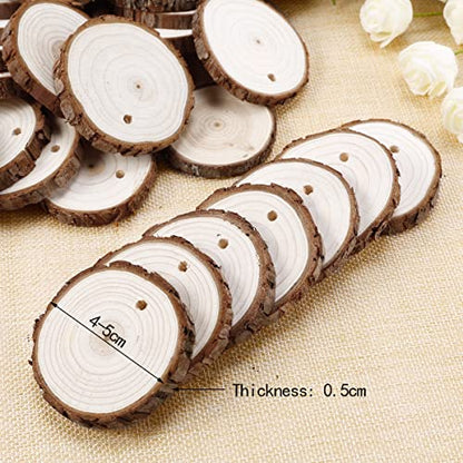 50pcs Wood Slices, BetterJonny 1.6-2 inch Undrilled Wooden Circles Predrilled with Hole Natural Wood Ornaments with 10 Meters Jute Rope for Arts DIY Craft - size: 50 Pcs (1.6-2 inch)