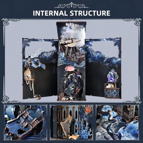 MiniCity Song of Sirens Book Nook Kit, DIY 3D Wooden Scene Puzzle with LED - color: The Song of Sirens