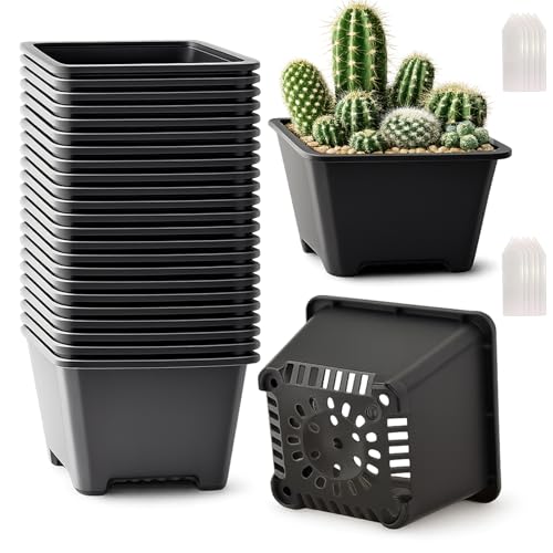 25 Packs Square Nursery Pots for Plants 4.7 Inch Seedling Pots with Holes | Lightweight plastic construction; assorted sizes for propagation and transplanting; stackable profile for compact storage - size: 4.7 Inch