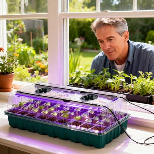 72-Cell Seed Starter Kit with Grow Light, Auto Timer & Humidity Dome | 5 brightness levels, 3/9/12H auto timer, 6 modular trays create ideal conditions for herbs, vegetables and flower seedlings
