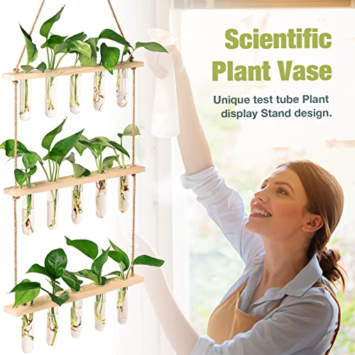 XXXFLOWER Wall Hanging Propagation Station with Wooden Stand 5 Glass Test Tubes+4 Tube Vases