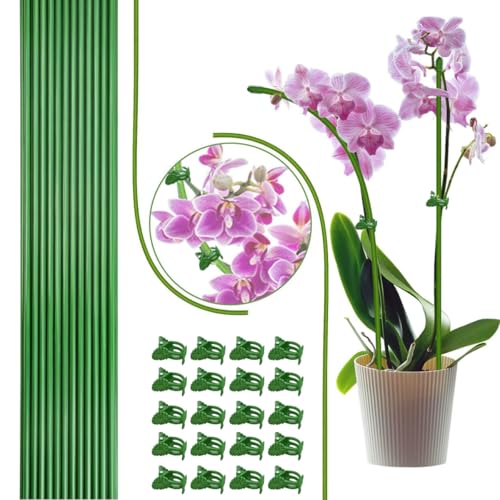LeJoy Garden 22Pcs Bendable Plant Stakes with Clips for Orchid, Monstera - color: Green