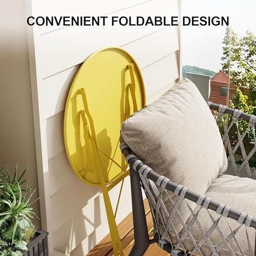 3-Piece Folding Bistro Set, Outdoor Patio Furniture Set with 2 Chairs & 1 Table, Space-Saving Foldable Balcony Garden Set with Heavy-Duty Powder-Coated Steel Frame, No Assembly Required, Yellow - color: Yellow, size: 3PCS