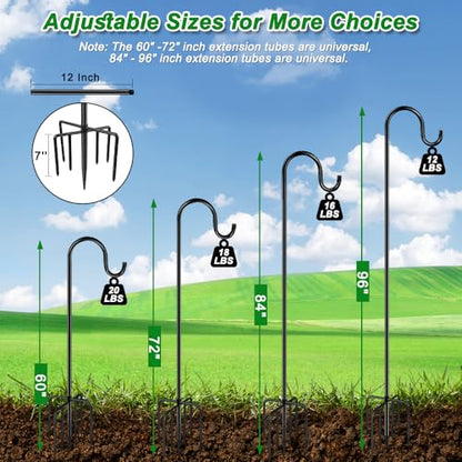 ANIDEER 84" Shepherds Hooks for Outdoor, Heavy Duty Bird Feeder Pole with 7 Prongs Base for Hanging Lantern, Hummingbird Feeder, Plant Baskets, Shepherds Hook for Bird Feeders for Outside, 1 Pack - size: 84 Inch