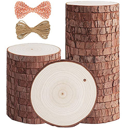 Natural Wood Slices - 30 Pcs 3.1-3.5 inches Craft Unfinished Wood kit Predrilled with Hole Wooden Circles for Arts Wood Slices Christmas Ornaments DIY Crafts - size: 30pcs(3.1"-3.5")